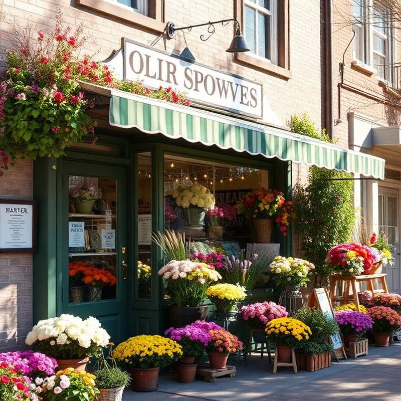 Blumenladen mit reich bepflanztem Außendisplay vor dem Schaufenster — EasyShopApp für Blumenladen & Floristik