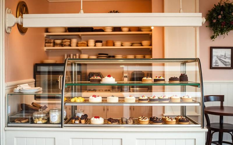 Konditorei-Vitrine mit Torten und Törtchen — EasyShopApp für Konditorei & Café